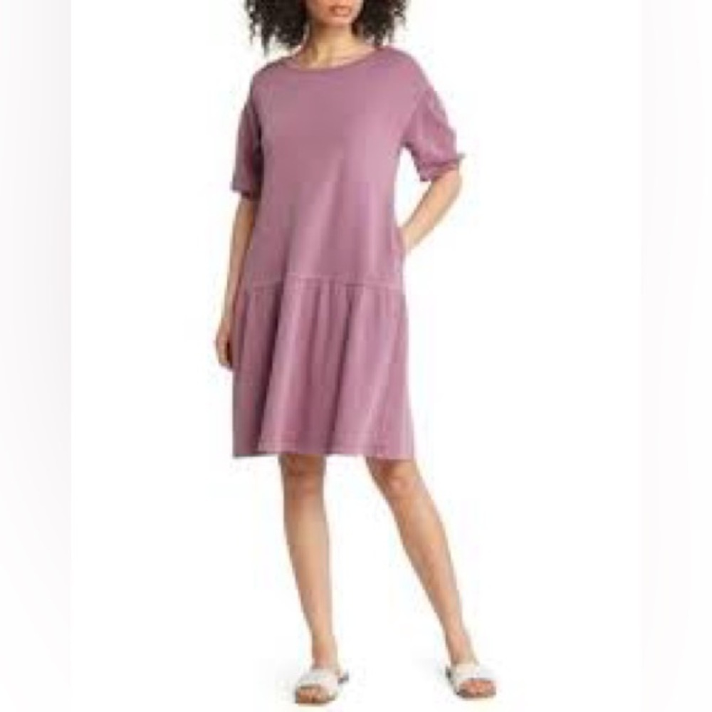 Caslon Short Sleeve Drop Waist Terry Cloth Dress, Oversized Size Small, Pink NWT